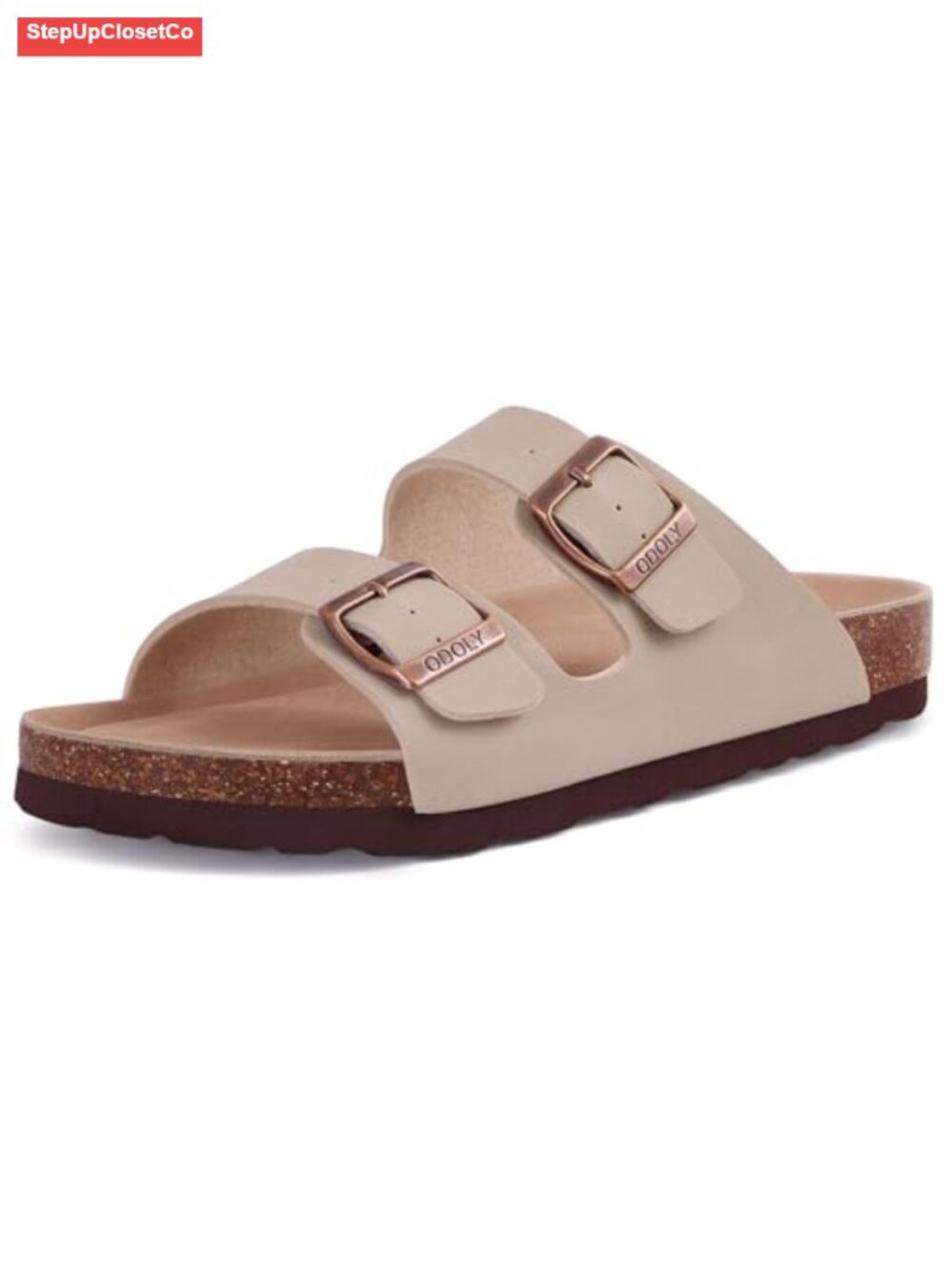 Unisex Cork Footbed Slide Sandal with Arch Support and Adjustable Buckle